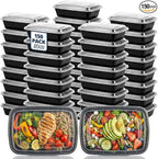 TIYA Food Containers - 38 oz Bulk 150 Pack with Lids - Rectangular Plastic To-Go Containers - Reusable, Microwavable, Dishwasher Safe - Leak-Proof for Meal Prep - BPA-Free