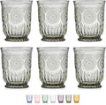 Yungala Black Glassware set of 6 smoke drinking glasses, 8 oz water glasses textured colored vintage glass cups dishwasher safe
