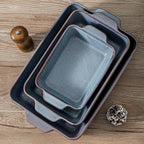 HVH 9x13 Baking Dish Set, Large Casserole Dishes for Oven, Ceramic Bakeware Set of 3, Rectangular Lasagne Pan Deep for Baking (Wabi sabi)