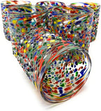 Hand Blown Mexican Drinking Glasses – Set of 6 Confetti Rock Tumbler Glasses (10 oz each)