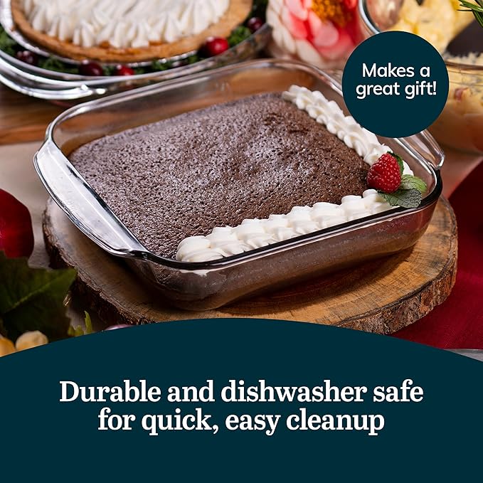 Libbey Baker’s Basics 5 Piece Glass Baking Dish Set with 1 Lid, Stackable, Clear Versatile Casserole Dish Set, Baking Glassware Set for Food Prep