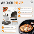 Tenovu Supply 6 Piece Pizza Stone for Oven and Grill with 13" Black Cordierite Stone, Metal Holder/Rack, Stainless Steel Peel, Dough Cutter, Cutter Rocker, and Server - Pizza Oven Accessories