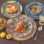 vancasso 12 Pieces Dinnerware Sets, Plates and Bowls Set, Porcelain Dishes Set for 4, Microwave and Dishwasher Safe, Scratch Resistant, Bohemian Style Dining Ware Service for 4, Series SIMI