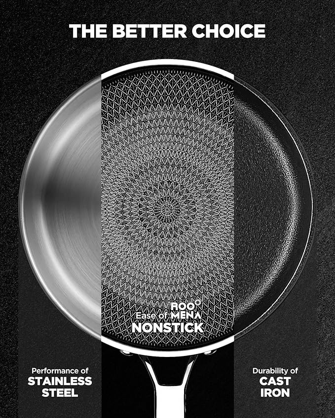 Nonstick Sauce Pan with Lid, Non-Toxic Tri-Ply Hybrid Ceramic Saucepan, 1.5 Quart Stainless Steel Pans, PFAS/PFOA/PTFE Free, Dishwasher & Oven Safe, Induction Compatible