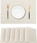 Leetaltree Wheat Placemats Set of 6 - Heat Resistant Non-Slip Place mats for Dining Table, Washable Durable PVC Vinyl Woven Table Mats（Wheat, 6）