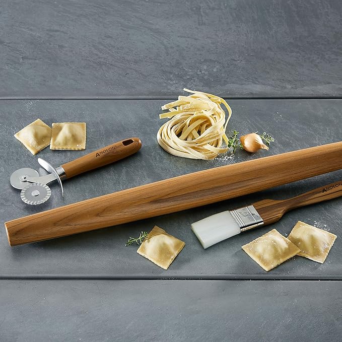 Anolon Tools and Gadgets 3-Piece Prep Set Pastry Wheel Cutter, Pastry Brush, 19" French Rolling Pin
