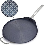Blue Diamond Hybrid Nonstick Stainless Steel 12" Griddle Pan, XL Skillet, PFAS-Free Ceramic Diamond Bond Searing, Pancakes & Omelets, Dishwasher Safe, Stay-Cool Handle, Induction Ready, All Cooktops