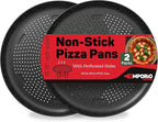 Emporio Kitchen Non-Stick Pizza Pan 2 Pack – 16 Inch Round Carbon Steel Pizza Tray with Perforated Holes, PFOAPFOSPTFE-Free, Dishwasher & Oven Safe Up To 450°F, Durable Nonstick Gray Marble Coating