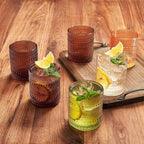 Hobnail Beaded Highball Drinking Tumbler Glasses | Set of 6 | Venus Sand Colors, Vintage Bubble Design Glassware, Old-Fashioned, Embossed Design for Water, Wine, Cocktail Embossed Heavy, Rocks Glass