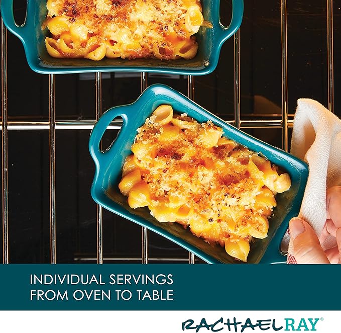 Rachael Ray Solid Glaze Ceramics Au Gratin Bakeware/Baker Set, Rectangular, 2 Piece, Teal