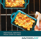 Rachael Ray Solid Glaze Ceramics Au Gratin Bakeware/Baker Set, Rectangular, 2 Piece, Teal