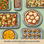 Pyrex (3-Piece) Metal Cookie & Muffin Sheet Bakeware Set, Lightweight Stainless Steel Baking Trays with Heatsafe Silicone Handles, Cookie Muffin Sheet Baking Pan, Sage