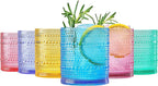 Khen Plastic Hobnail Drinking Glasses Set of 6 Bright Tones Cups 14oz, Shatterproof & Unbreakable Acrylic Beaded Design, BPA-Free, Dishwasher Safe Indoor/Outdoor Drinkware for Water, Juice, Cocktails