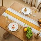 FEXIA Boho Table Runner for Fall Home Decor with Tassels 72 Inches Long Farmhouse Yellow Rustic Table Runner Macrame Burlap Table Decoration for Living Room Bridal Shower(12x72 Inches)