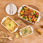 Casserole Dishes For Oven, Ceramic Baking Dishes 15.7"/12.3"/9.4", Large Lasagna Baking Dish with Handle, Ceramic Bakeware Set for Cooking Deep Baking Pan Set of 3 White