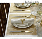 Leetaltree Gold Placemats Set of 8 - Heat Resistant Non-Slip Place mats for Dining Table, Washable Durable PVC Vinyl Woven Table Mats(Luxury Gold, 8)