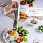 Electric Salt and Pepper Grinder Set - Matte Black Battery Operated Salt & Pepper Mills with Light (Pack of 2) - Automatic One Handed Operation with Adjustable Ceramic Grinders