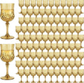 Plastic Wine Glasses, Plastic Goblets Vintage Style Cordial Unbreakable Drinking Glasses, Reusable Drinkware for Wedding Reception, Grand Event Party Supplies, Easter (100, Gold)