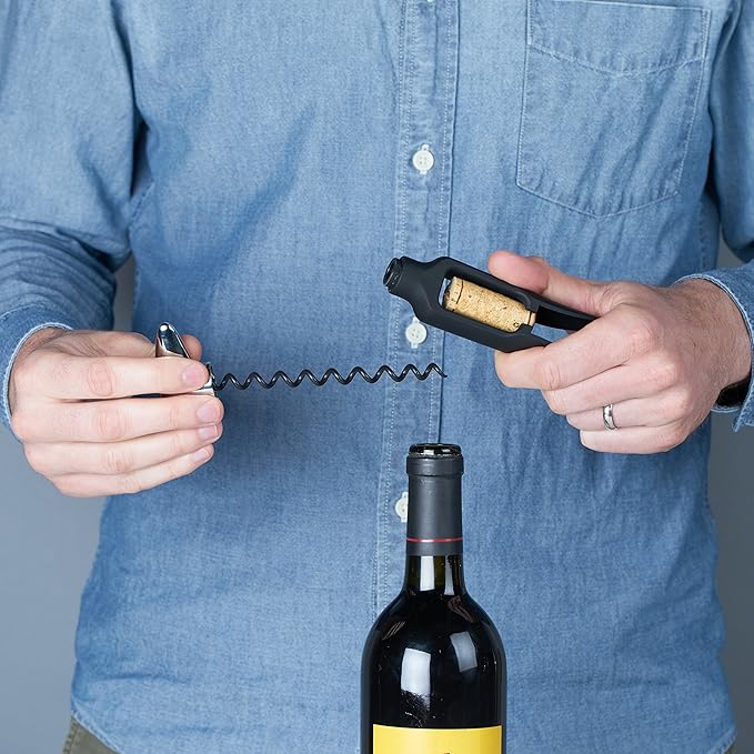 True Self Pulling Corkscrew Wine Opener, Durable Plastic with Easy Turn Chrome Handle, Wine Bottle Opener for Bartenders, Home Bar Tools, Bar Cart Accessories, Kitchen Essentials, Set of 1, Black