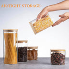 YUNCANG Glass Storage Jars [Set of 5],Clear Glass Food Storage Containers with Airtight Bamboo Lid Stackable Kitchen Canisters for Candy,Cookie,Rice,Sugar,Flour,Pasta,Nuts and Spice Jars(Square)