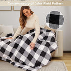 Electric Heated Blanket Throw Size - 50"x60", Soft Flannel Heating Blanket, 4 Heating Levels, 3 H Auto Shut Off, Breathable Warm and Washable for Sofa, Black - White Plaid
