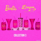 Dragon Glassware x Barbie Drinking Glasses - Pink and Magenta - 16 oz Can Shaped Glass Cups with Lids and Straws Set of 2 - Iced Coffee Cups with Lids - Glass Tumbler with Straw and Lid