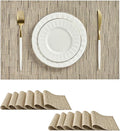 Leetaltree Light Brown Placemats Set of 24 - Heat Resistant Non-Slip Place mats for Dining Table, Washable Durable PVC Vinyl Woven Table Mats(Light Brown, 24)