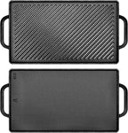 GGC Cast Iron Reversible Griddle, Double-sided Griddle Pan for Indoor and Outdoor Cooking, 15 x 9 Griddle Plate with Flat and Ribbed Side for Stove Tops, Gas Grills and Camping