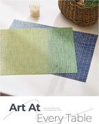 Leetaltree Gradient Blue Woven Placemats Set of 6 - Heat Resistant Non-Slip Place mats for Dining Table, Washable Durable PVC Vinyl Woven Table Mats(Gradient Blue, 6)