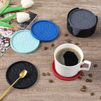 ME.FAN Silicone Coasters with Holder,[6 Pack] Drinking Coasters - Cup Mat for Hot or Cold Drinks, Thickened, Non-Slip, Non-stick,Deep Tray Wine Red
