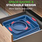 NutriChef 10-Piece Nonstick Bakeware Set - Deluxe Carbon Steel with Blue Silicone Coating, Red Handles, Professional Grade Kitchen Essentials, Ideal for Baking Cakes, Cookies, and More (Blue)