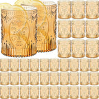 Qinyoung 48 Plastic Vintage Drinking Glasses 8.5oz Stemless Retro Embossed Wine Glasses Shatterproof Reusable Cups for Baby Shower Wedding Reception Grand Event Party (Yellow)
