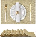 Leetaltree Gold Placemats Set of 8 - Heat Resistant Non-Slip Place mats for Dining Table, Washable Durable PVC Vinyl Woven Table Mats(Luxury Gold, 8)