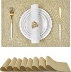 Leetaltree Gold Placemats Set of 8 - Heat Resistant Non-Slip Place mats for Dining Table, Washable Durable PVC Vinyl Woven Table Mats(Luxury Gold, 8)