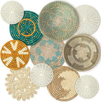 Tatuo 11 Pcs Boho Wall Basket Decor Bulrush Woven Wall Hanging Art Round Farmhouse Rustic Handmade Wicker for Summer Home, Bedroom, Living Room, Kitchen Decorations, Multi Sizes(Bright)