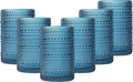 JOVGANK Blue Vintage Hobnail Drinking Glasses Set of 6, Water Tumbler 15oz, Kitchen & Bar Beaded Highball Glasses, Beverage Glass Cups for Water, Beer, Juice, Housewarming and Mother's Day Gift