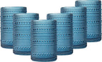 JOVGANK Blue Vintage Hobnail Drinking Glasses Set of 6, Water Tumbler 15oz, Kitchen & Bar Beaded Highball Glasses, Beverage Glass Cups for Water, Beer, Juice, Housewarming and Mother's Day Gift