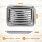 PLASTICPRO 50 Pack Disposable Aluminum Grill Liners Toppers Aluminum Foil Broiler Pans Durable Ribbed Grill Drip Pans 9x13