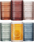 Mfacoy Colored Hobnail Drinking Glasses Set of 6, 12oz Vintage Kitchen Glassware, Embossed Beaded Glass Cups, Water Glasses, Beaded Colorful Water Tumbler for Cocktail, Juice and Various Mixed Drinks