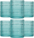 JOVGANK Mint Green Vintage Hobnail Drinking Glasses Set of 6, Embossed Water Tumbler 12oz, Kitchen & Bar Beaded Glass Cups, Beverage Glass Cups for Water, Beer, Juice, Housewarming, Mother's Day Gift