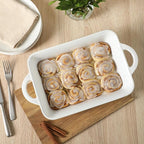 Gibson Home Gracious Dining 2.5-Quart White Stoneware Baking Dish with Handles – 14.6 x 8.5-Inch Rectangular Oven Safe Casserole & Roasting Baker