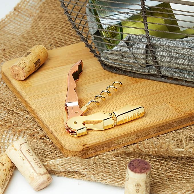 Twine Copper And Gold Double Hinged Waiter’s Corkscrew, Stainless Steel Wine Key with Foil Cutter, Double Hinged Corkscrew, Set of 1