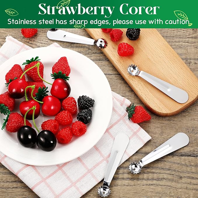 Baderke 8 Pcs Tomato Stem Corer Strawberry Baller Stainless Steel Strawberry Huller Tool Fruit Vegetable Stem Remover
