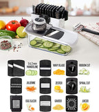Fullstar Mandoline Slicer for Kitchen, Fruit Cutter, Cheese Grater, Cucumber Slicer, Veggie Spiralizer, Food Cutter & Kitchen Gadgets & Gifts with Safety Glove (11 in 1, White)