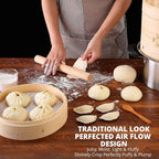 KITCHENCRUST Bamboo Steamer Basket for Chinese Asian Cuisine - 2 Tier 10-Inch Steaming Basket Bun Vegetable Bao Buns, Sauce Dish, Chopsticks, Reusable Liners