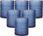 Moretoes Cocktail Glasses 10 oz Hobnail Drinking Glasses Set of 6, Vintage Glassware, Textured Glass Cups Bubble Glasses Water Glasses Old Fashion Jupiter Glasses Set(Blue)