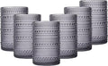 JOVGANK Grey Vintage Hobnail Drinking Glasses Set of 6, Embossed Water Tumbler 15oz, Kitchen & Bar Beaded Highball Glasses, Beverage Glass Cups for Water, Beer, Juice, Housewarming, Mother's Day Gift