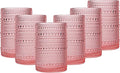 JOVGANK Pink Vintage Hobnail Drinking Glasses Set of 6, Water Tumbler 15oz, Kitchen & Bar Beaded Highball Glasses, Beverage Glass Cups for Water, Beer, Juice, Housewarming and Mother's Day Gift