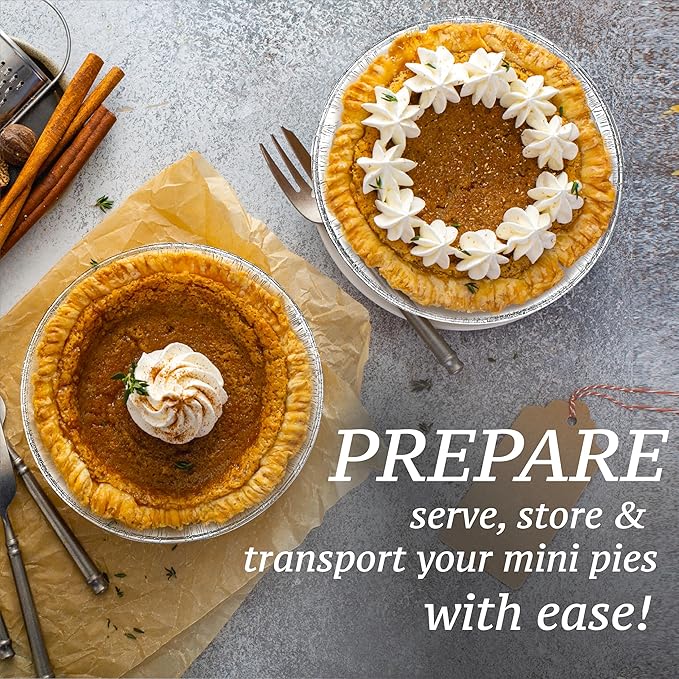 (60 Pack) Pie Tins 5 inch, Disposable Mini Pies Tin, Tart Aluminum, Individual Serving Pans for Baking Mini Chicken Potpie, Small Homemade Cakes & Quiche, Foil Tins, Freezer-to-Oven Use