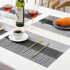 Leetaltree Grey with White Striped Placemats Set of 8 - Heat Resistant Non-Slip Place mats for Dining Table, Washable Durable PVC Vinyl Woven Table Mats（Grey Stripe, 8）